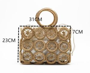 Women's Fashion Rattan Hollow Woven Lightweight Portable Tote <b>Bag</b> with Round Handle <b>for</b> Summer <b>Beach</b> Travel - Product Image 1