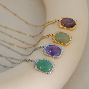 Collar con colgante ovalado de piedra de ágata Natural chapado en oro de 18k, cadena de eslabones de acero inoxidable, gargantilla de ónix, gran oferta europea - Product Image 2