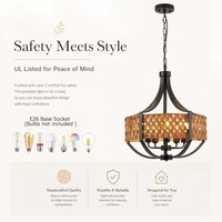 Lampes suspendues en rotin tissé à la main, cadre en fer noir mat, décoration intérieure, lampe suspendue pour salle à manger, chambre à coucher