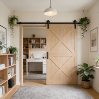 Armoire de rangement Binbin en bois massif avec porte de grange, peinture écologique à base d'eau, gain de place, taille personnalisable, garantie 2 ans, pour salle de bain