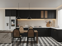 Cuisine moderne minimaliste Lesso Home, personnalisée, en placage de bois et verre, modulaire, écologique, avec évier, charnières circulaires, cuisine de luxe
