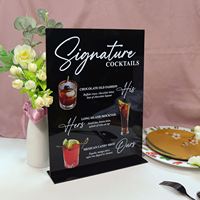 Support de menu de table en acrylique noir pour mariages et cocktails, design gravé, 5x7 pouces ou taille personnalisée, forme carrée