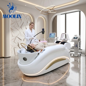 MOOLIN <span class=keywords><strong>Lit</strong></span> de massage japonais <span class=keywords><strong>pour</strong></span> spa capillaire, station de lavage de cheveux avec chaise de massage, vapeur et hydrothérapie <span class=keywords><strong>pour</strong></span> la tête, <span class=keywords><strong>lit</strong></span> de shampoing massant - Product Image 1