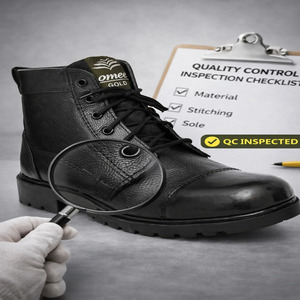 Bottes pour hommes, hauteur de la cheville, en cuir véritable noir, mode décontractée, à lacets, durables, chaussures de marche en plein air, semelle en caoutchouc antidérapante - Product Image 6