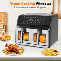 Friteuse à air numérique carrée en acier inoxydable 8L à double panier, 10 préréglages, fenêtre de visualisation, cuisson double zone, économe en énergie, pour camping-car et famille