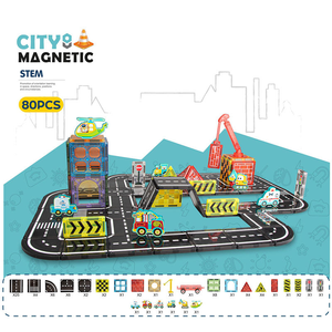 Jeu de construction magnétique 7,5 cm grande taille, ensemble de routes de ville, jouet éducatif STEM avec voitures, circuit magnétique créatif, logo personnalisable - Product Image 4
