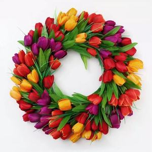 Guirnalda grande de tulipanes artificiales para puerta principal, guirnalda de tulipanes de seda roja y amarilla, decoración para colgar en la pared en primavera, verano y otoño - Product Image 4