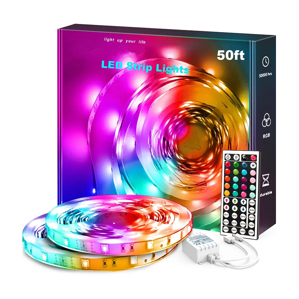 50 feet 12v 15m Best RGB AU US UK Plug Color Changing 44 Keys IR Remote Flexible LED Strips Rope Lights