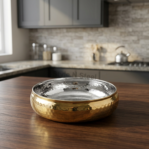 Nuevo Tazón para Ensalada de Acero Inoxidable Martillado Estilo Belga, Tazón Redondo para Servir, Tazón Decorativo de Metal para Servir Comida en el Hogar o en Bodas - Product Image 4