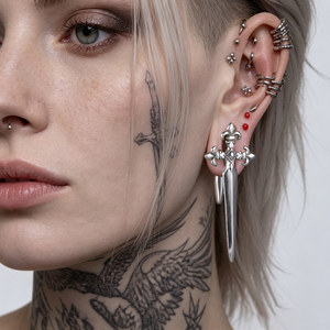 Evorte Gothic Fleur-de-lis Schwert Ohrgewichte Ohrtunnel Plugs Piercing Dolch Kreuz Ohrenschmuck Punk Vintage Anti-Allergie Ohrring - Product Image 4