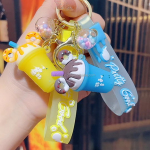 11*5cm Wholesale Rubber Milk Tea Cup Keychain Macaron Shade Ice Cream Donut Bag Hanging Ornament Bulk Small Holiday <b>Gift</b> Trinket - Product Image 4