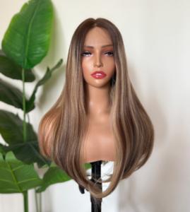 Perruques pour femmes juives orthodoxes avec mèches colorées, <span class=keywords><strong>perruque</strong></span> casher à cuticules alignées, douce et lisse, en dentelle suisse HD - Product Image 1