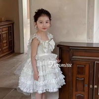 Robe Lolita sans manches en polyester pour filles, style été 2024, nouvelle collection, robe de princesse blanche pour anniversaire, robe de cérémonie avec voile