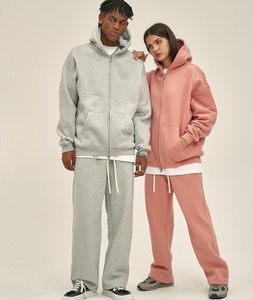 Set di <span class=keywords><strong>felpe</strong></span> con cappuccio con cerniera personalizzata da <span class=keywords><strong>uomo</strong></span> donna Unisex a gamba larga con Logo in rilievo di alta qualità in bianco felpa e <span class=keywords><strong>felpe</strong></span> con cappuccio - Product Image 2