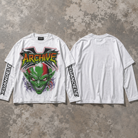 Sweat-shirt graphique surdimensionné pour homme, style streetwear hip-hop, en coton épais, imprimé numérique, motif démon ogre, avec manches double couche