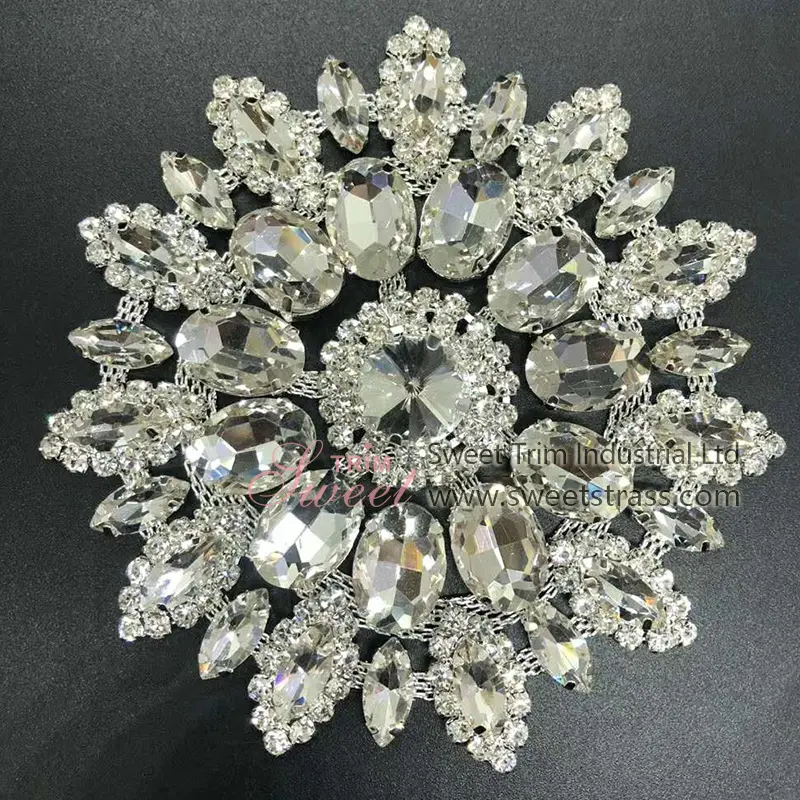 Kristal Besar Bros Jahit Batu Bordiran Menjahit Pada Kaca Bening Berlian Imitasi Bunga untuk Sepatu Kerajinan Perhiasan