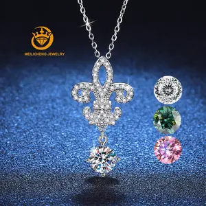 Nuevo S925 plata esterlina corona reina Moissanite colgante collar Iris 1 quilate D Color Moissanite diamante collar Hiphop joyería