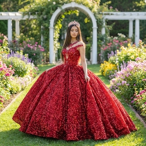 Robe de soirée bordeaux scintillante Dy8512, robe de mariée à sequins, robe de bal à lacets, Vestido Novia Jancember - Product Image 1