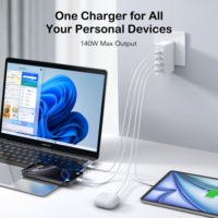 Chargeur USB C GaN 140W 4 ports à charge rapide, prise pliable, adaptateur mural, chargeur d'ordinateur portable compatible avec MacBook iPhone