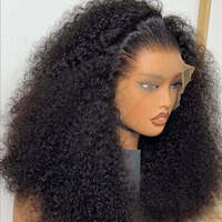 Peluca de Cabello Humano 100% Virgen con Cierre de Encaje y Hecha a Máquina, Pelucas Afro Rizadas de Alta Densidad, Pelucas Frontales de Encaje Suizo HD sin Pegamento