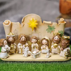 カスタム安いhotsale宗教的なイエスの飼い葉桶聖父バージン文字クリスマス安いキリスト降誕セット屋内装飾