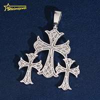 Pendentif Hip Hop en Argent 925 avec Moissanite, 2,48 pouces, motif Croix Iced Out, 3 croix en 1, Bijoux de Rappeur
