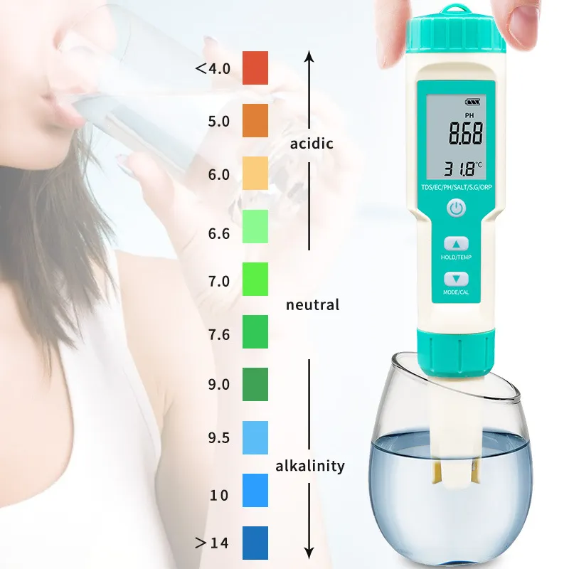 Dijital PH ölçer su kalitesi Test cihazı 0.05ph yüksek doğruluk kalem tipi pH ölçer tuzluluk SG ORP deniz suyu Test hidrometre