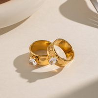 X&L Moderner Breiter Zirkon-Ring 18K Vergoldeter Edelstahl Statement Trendiger Schmuck für Damen Party Verlobung