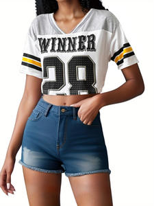 Camiseta informal de manga corta con cuello en V para mujer, Camiseta deportiva de fútbol <span class=keywords><strong>NFL</strong></span>, camiseta de fútbol, <span class=keywords><strong>camisetas</strong></span> cortas - Product Image 2