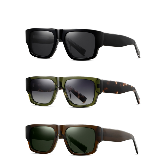 High Quality Vintage Men's Polarized Sunglasses Acetate Transparent Frame Luxury Oversized UV400 Unisex Classic Fashion Design