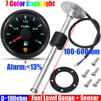 Harga Pabrik 2'' 52mm Pengukur Oli Otomatis Kapal Laut Motor Pengukur Level Tangki Bahan Bakar 0-190 Sensor Pelampung Bahan Bakar + Lampu 7 Warna Kustom