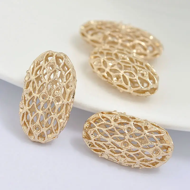 Zhongxing new hot sale DIY handmade jewelry accessories wholesale 18K real gold oval hollow mesh spacer flat square spacer