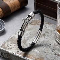 Bracelet en cuir tressé personnalisé en acier inoxydable pour hommes et femmes, fermoir magnétique noir et argent vintage, bijoux punk motard, cadeau