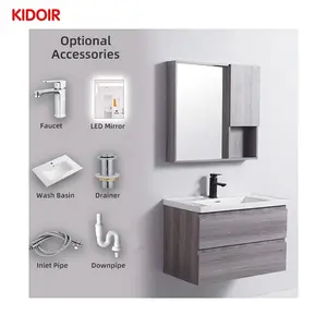 Kidoir Custom Hotel Project Construction Shower Room Led Lighted Vanities Pvc Bathroom Cabinet With Optional Accessories