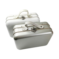 Boîte en métal portable avec poignée en cuir, logo personnalisé, boîte de rangement en métal pour bonbons, chocolat, thé, emballage cadeau