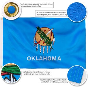 Cao cấp 3x5 ft ngoài trời nhiệm vụ nặng nề Nylon OK cờ thêu <span class=keywords><strong>Oklahoma</strong></span> Nhà Nước Cờ mạnh nhất và lâu nhất kéo dài quốc gia cờ - Product Image 5