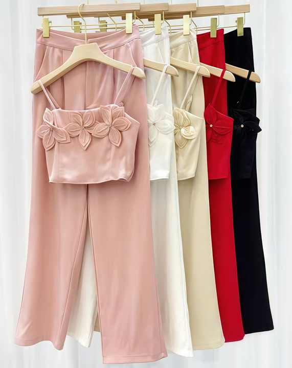 Comodo7 Custom Logo Women's Jumpsuits & Playsuits Two-Piece Knit Outfit Set Linen Pants & Top with Unique Logo