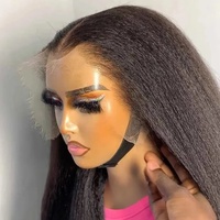 Perruque frontale complète 13x4 Kinky Straight en cheveux humains brésiliens bruts, pré-épilée, avec dentelle transparente, pour femmes noires – Prix abordable