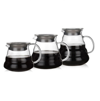 Service à café en verre borosilicate soufflé à la main de 600 ml, style américain moderne, avec bouilloire pour infusion par le dessus