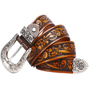 Ceinture décontractée en cuir de vachette pleine fleur avec boucle en alliage, motif floral gaufré petite <span class=keywords><strong>rose</strong></span>, personnalisable unisexe pour femmes et hommes, largeur 3,8 cm - Product Image 4