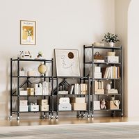 Chariot de rangement de cuisine en métal pliable Bibliothèque à 5 couches avec roulettes Étagère de type support pour outils de nettoyage Caractéristique pliable