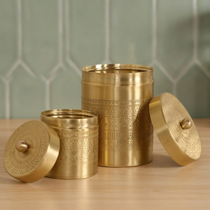 Oriental Engraved <b>Metal</b> Spice <b>Containers</b> With Lid Round <b>Food</b> Storage Jars 1-3L Capacity - Product Image 6