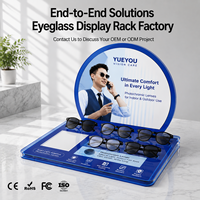 Présentoir de Comptoir Photochromique Circulaire en Acrylique Bleu Brillant pour Lunettes, Fond Personnalisé Imprimé, 2 Positions pour Lunettes Yueyou