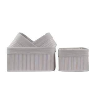 Precio barato hecho a mano grande rectangular de bambú natural almacenamiento tejido de cesta con forro de algodón conjunto de 3 - Product Image 3