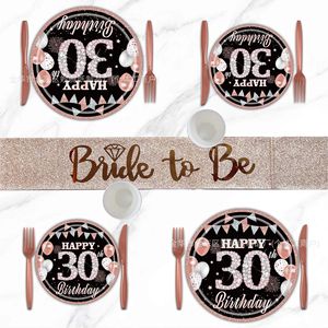 Bride To Be <b>Table</b> <b>Runner</b> Happy 30th Birthday Party Decor Disposable Tableware Set - Product Image 1