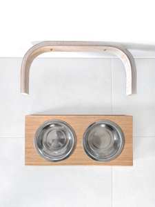 HOSTK Mangeoire suspendue en bois pour chiens <span class=keywords><strong>Station</strong></span> d'alimentation pour animaux de compagnie Mangeoire surélevée avec support en bambou - Product Image 5