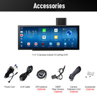 Caméra embarquée 4G Android 14 de 11,4 pouces avec CarPlay, enregistrement double avant et arrière, navigation HD, écran intelligent pour console centrale, 4 Go 64 Go