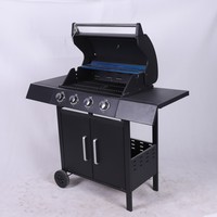 Barbecue au gaz noir d'extérieur à 4 brûleurs avec armoires Roues Barbecue au gaz propane en acier inoxydable