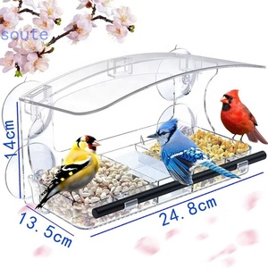 Mangeoire à oiseaux en acrylique transparent avec ventouses puissantes, plateau et perchoir amovibles, résistante aux intempéries pour l'observation des oiseaux sauvages - Product Image 1