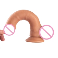 7 pulgadas negro carne marrón Real Feel goma plástico PVC sin tirantes adultos juguetes sexuales consolador pene para mujer